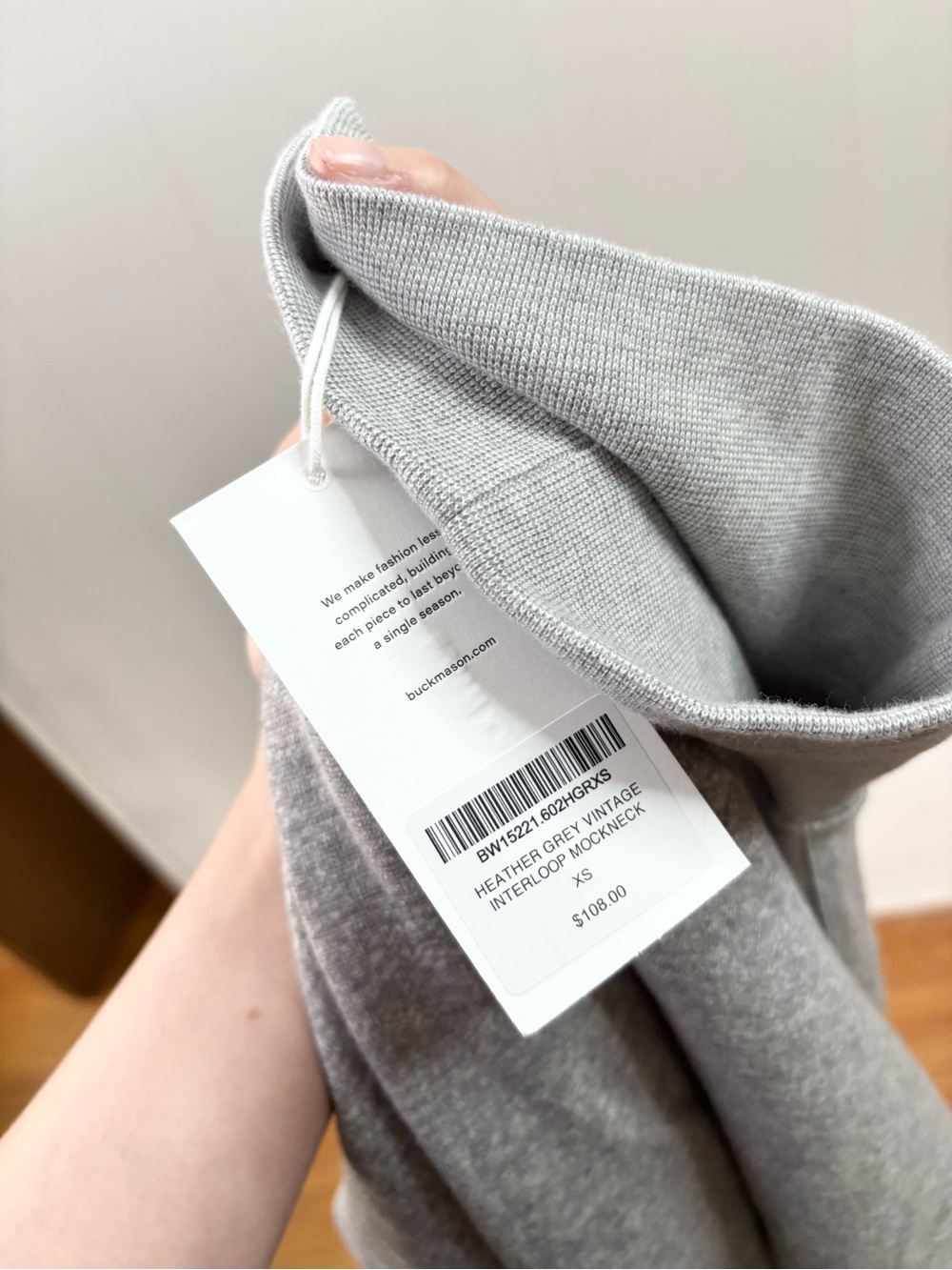 Buck Mason vintage interloop mock neck pullover sweatshirt grey heather XS new - Picture 9 of 9